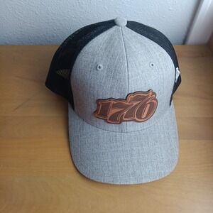 Branded Bills Style 300 Trucker Hat Leather Patch 1776 Snapback Mesh Grey Black‎